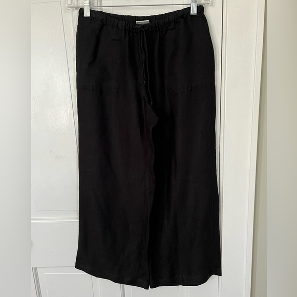 Chico's Linen Blend Black Pull On Wide Leg Pant 0 Small Elastic Waist with Ties - Picture 1 of 8